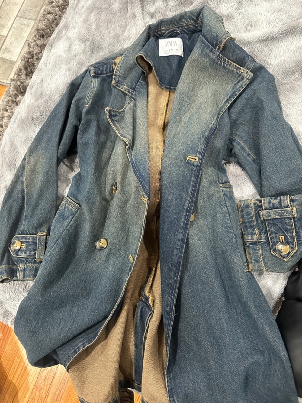 Kids Zara Distressed Blue Denim Trench Coat